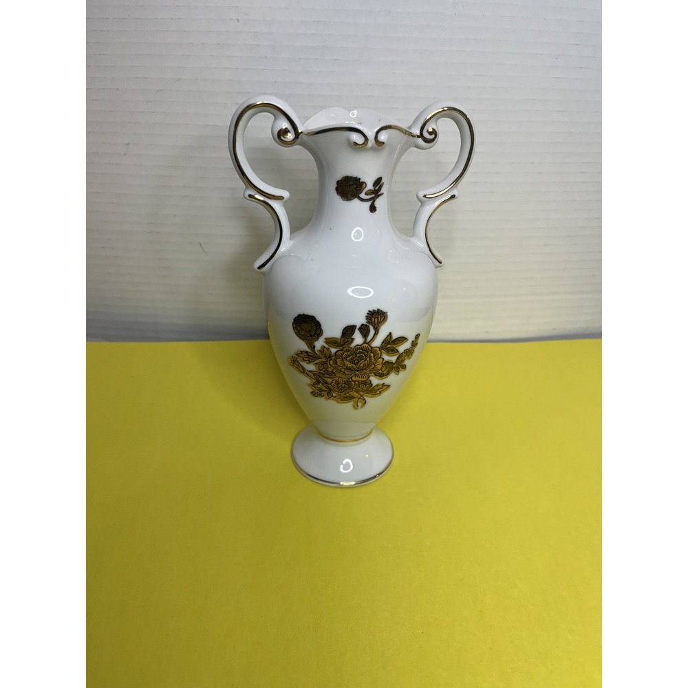 Japan Vase Gold Trim Hand Painted Roses Porcelain Double Handle 8X4.25X3.25"btm